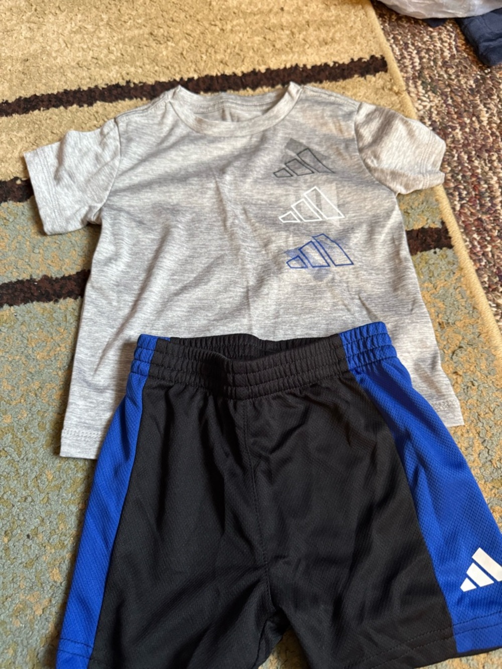 adidas Gray T-Shirt and Black & Blue Athletic Shorts - Kids